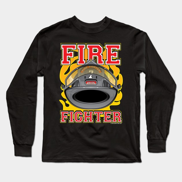 Fire Fighter Black Helmet Long Sleeve T-Shirt by eShirtLabs